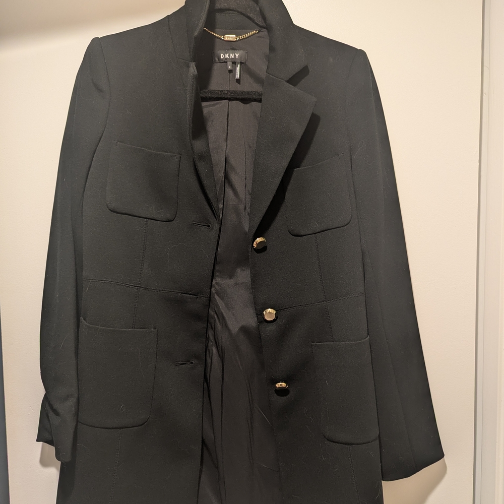 DKNY Black Coat with Gold Buttons
